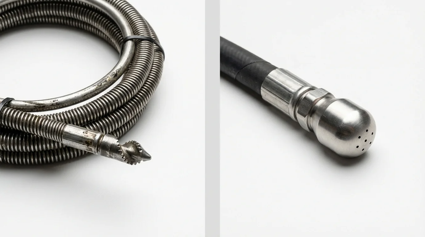 Drain snake cable and hydro jetting nozzle used for drain cleaning in Cloverdale, CA