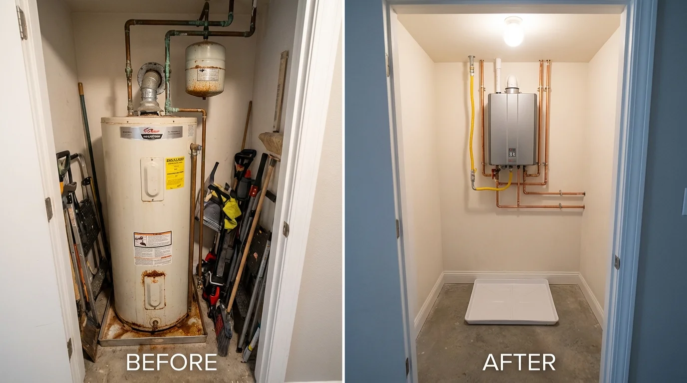 Tank water heater versus wall-mounted tankless unit comparison for Cloverdale, CA homeowners